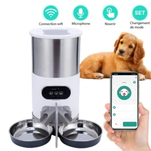 Distributeur de croquettes connecté pour chien
